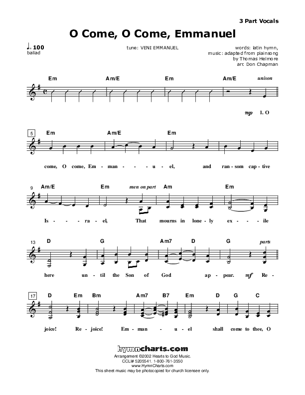 O Come O Come Emmanuel Lead Sheet (SAT) (Don Chapman)