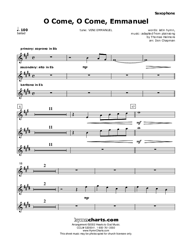 O Come O Come Emmanuel Saxophone (Don Chapman)
