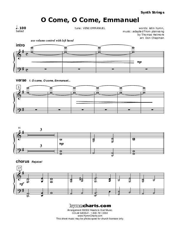 O Come O Come Emmanuel Synth Strings (Don Chapman)