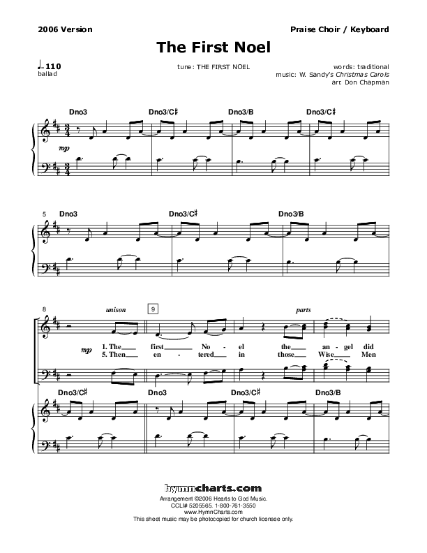 The First Noel Choir Sheet (Don Chapman)