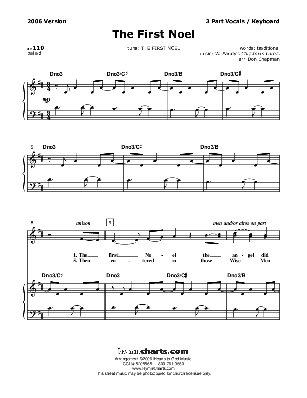 The First Noel Piano/Vocal (SAT) (Don Chapman)