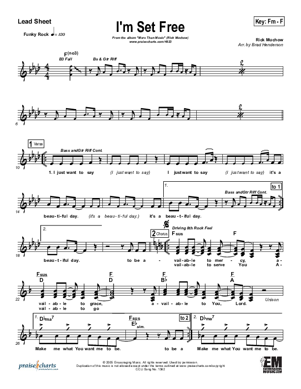 I'm Set Free Lead Sheet (Rick Muchow)