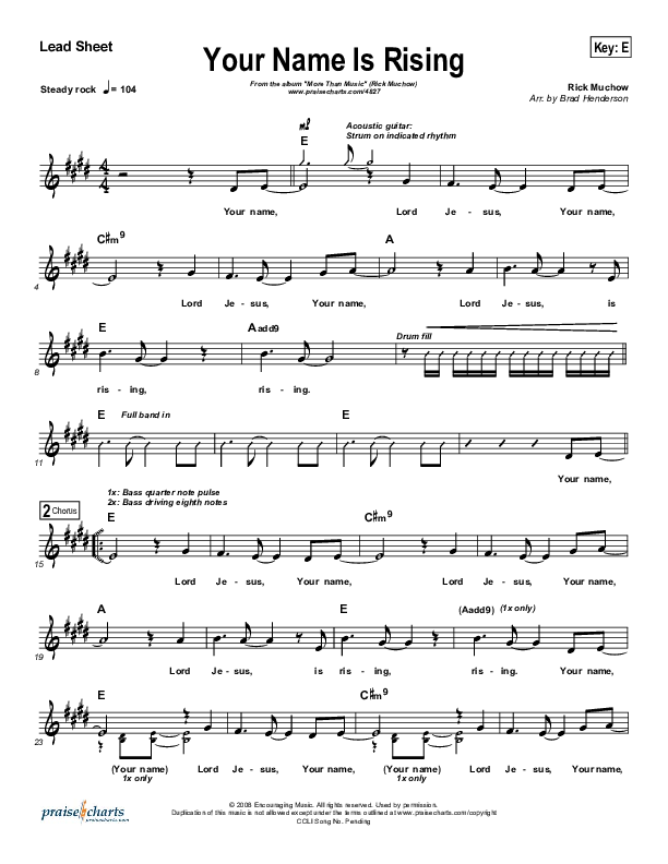 Your Name Is Rising Lead Sheet (Rick Muchow)
