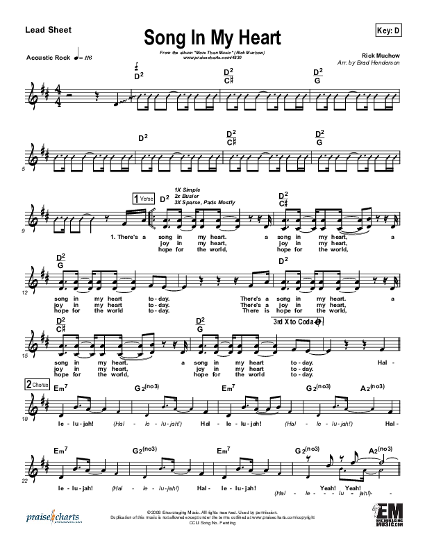 Song In My Heart Lead Sheet (Rick Muchow)