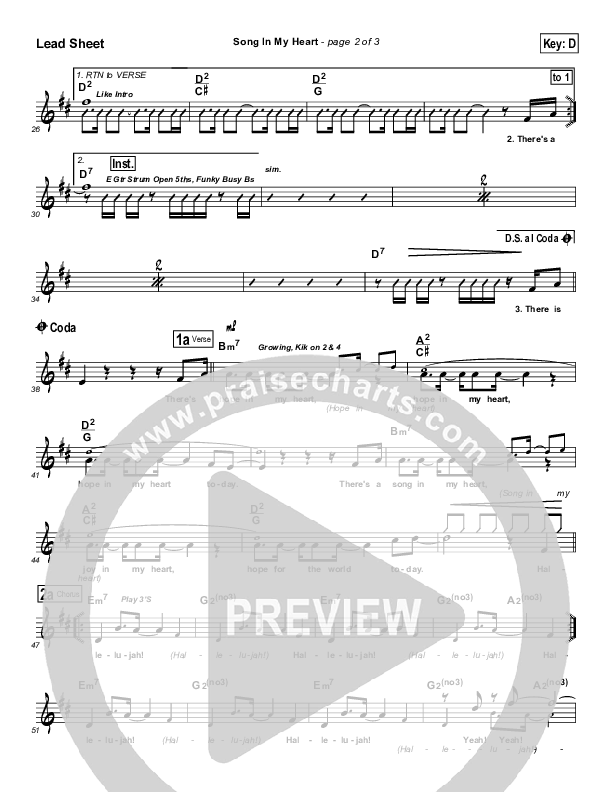 Song In My Heart Lead Sheet (Rick Muchow)