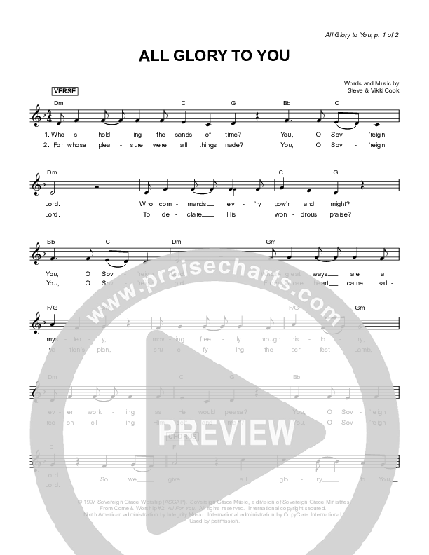 All Glory To You Lead Sheet (Sovereign Grace)