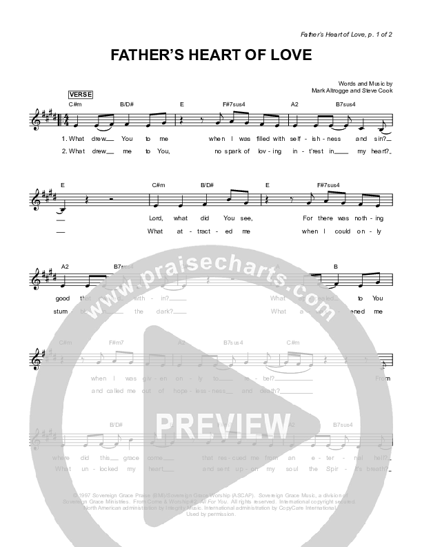 Father's Heart Of Love Lead Sheet (Sovereign Grace)
