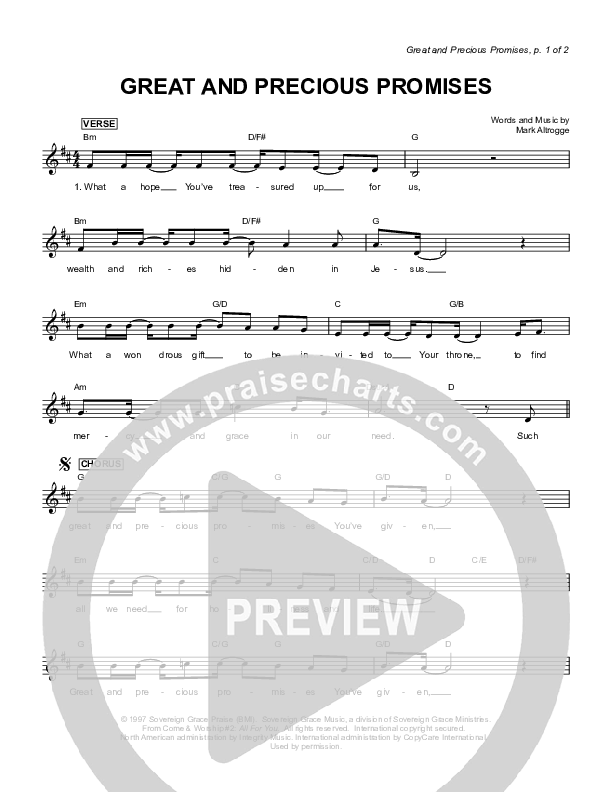 Great And Precious Promises Lead Sheet (Sovereign Grace)
