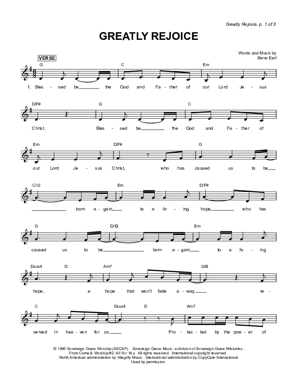 Greatly Rejoice Lead Sheet (Sovereign Grace)