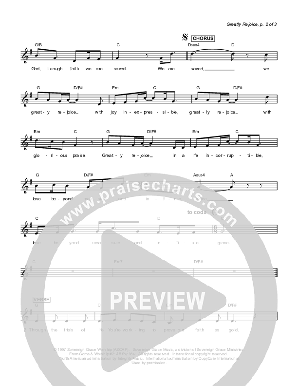 Greatly Rejoice Lead Sheet (Sovereign Grace)