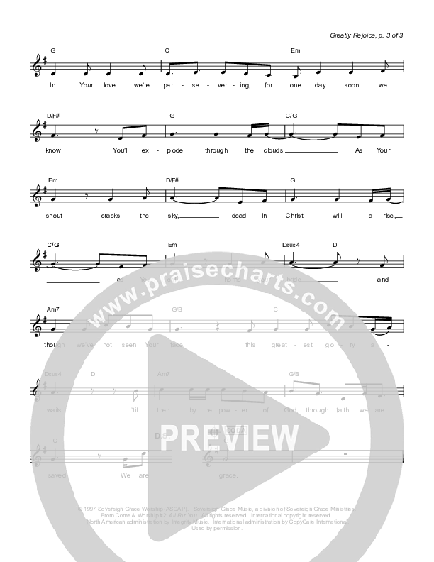 Greatly Rejoice Lead Sheet (Sovereign Grace)