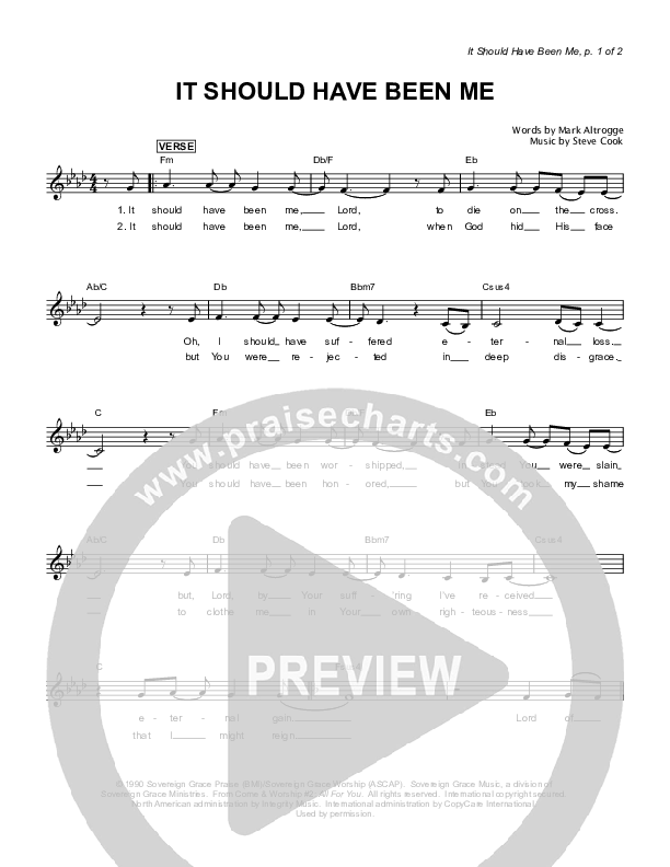 It Should Have Been Me Lead Sheet (Sovereign Grace)