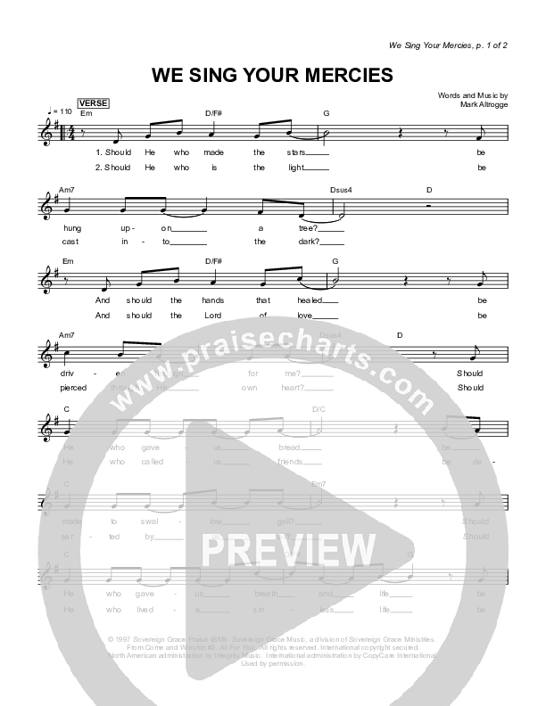 We Sing Your Mercies Lead Sheet (Sovereign Grace)