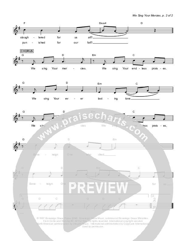 We Sing Your Mercies Lead Sheet (Sovereign Grace)