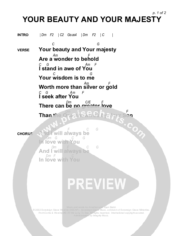Your Beauty And Your Majesty Chords & Lyrics (Sovereign Grace)