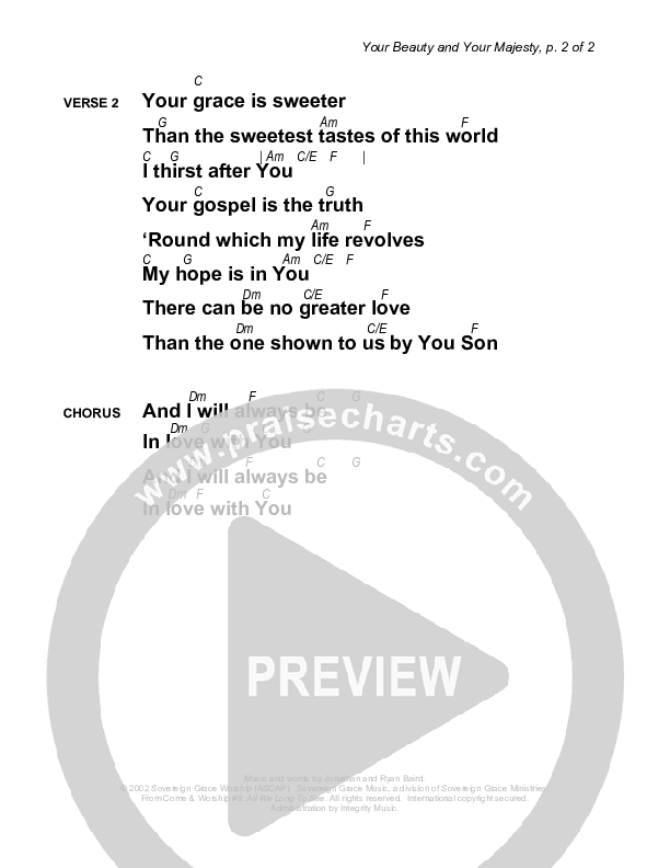 Your Beauty And Your Majesty Chords & Lyrics (Sovereign Grace)