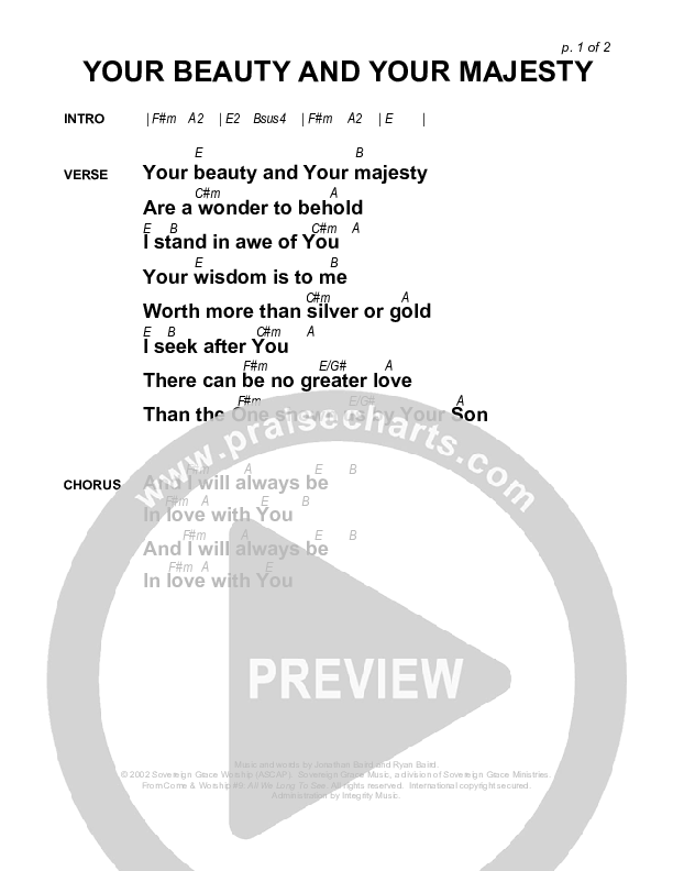Your Beauty And Your Majesty Chords & Lyrics (Sovereign Grace)