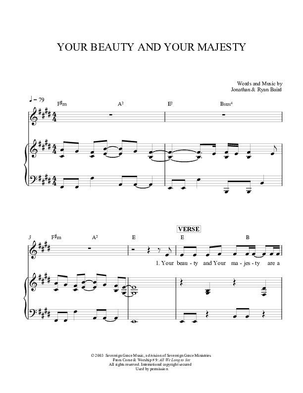 Your Beauty And Your Majesty Piano/Vocal (Sovereign Grace)