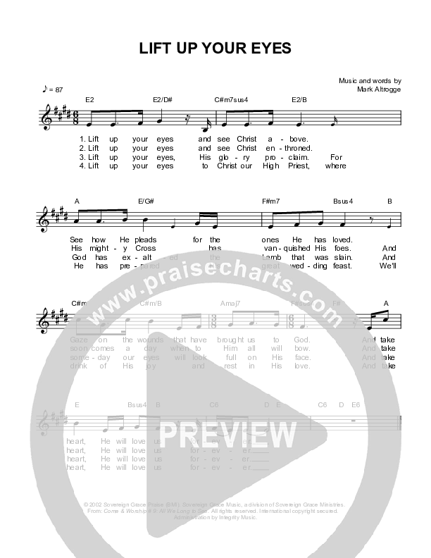 Lift Up Your Eyes Lead Sheet (Sovereign Grace)