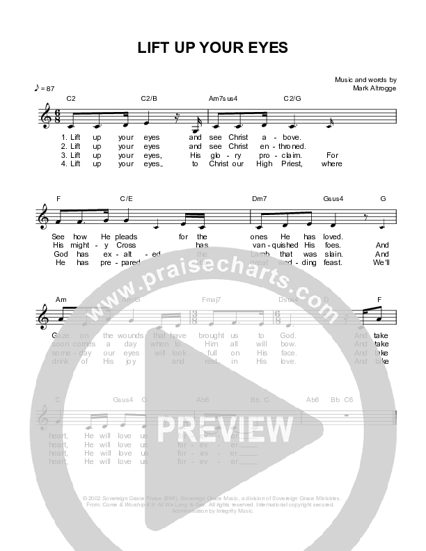 Lift Up Your Eyes Lead Sheet (Sovereign Grace)