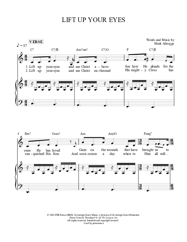 Lift Up Your Eyes Piano/Vocal (Sovereign Grace)