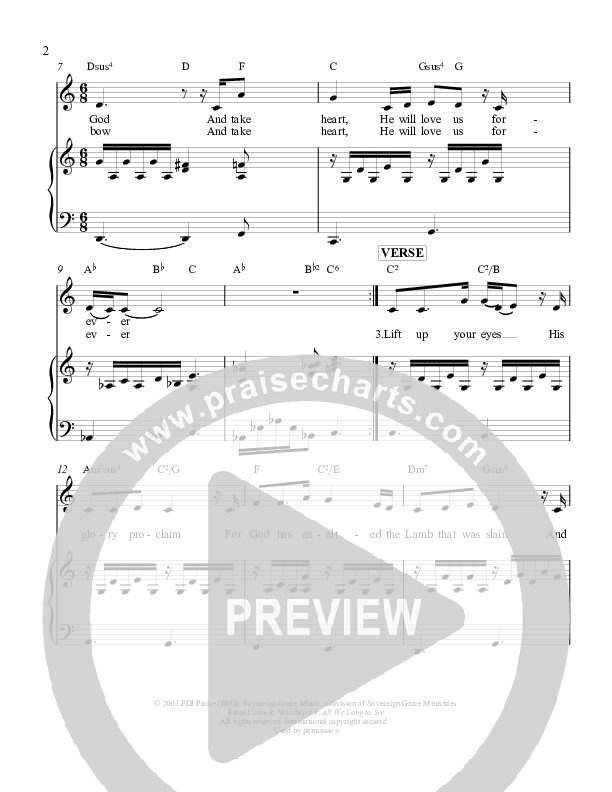 Lift Up Your Eyes Piano/Vocal (Sovereign Grace)