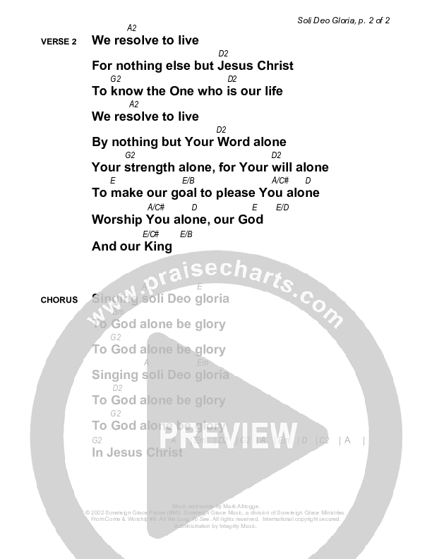 Soli Deo Gloria Chords & Lyrics (Sovereign Grace)