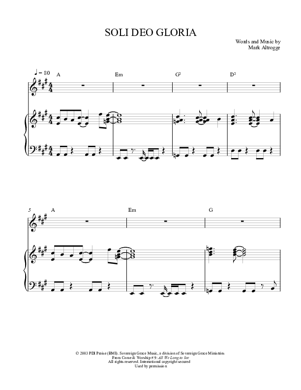 Soli Deo Gloria Piano/Vocal (Sovereign Grace)