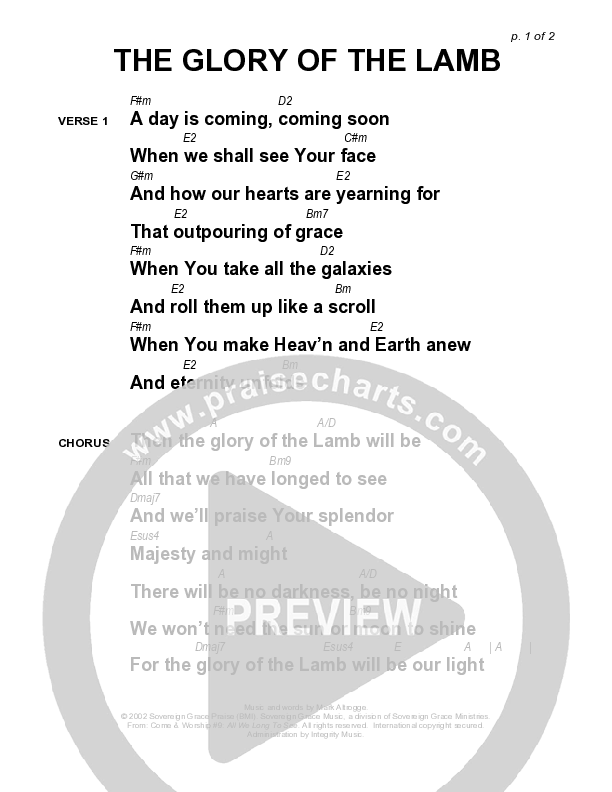 The Glory Of The Lamb Chords & Lyrics (Sovereign Grace)