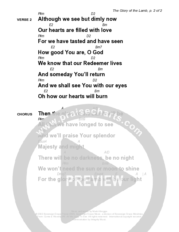 The Glory Of The Lamb Chords & Lyrics (Sovereign Grace)