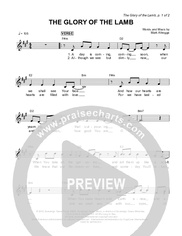 The Glory Of The Lamb Lead Sheet (Sovereign Grace)