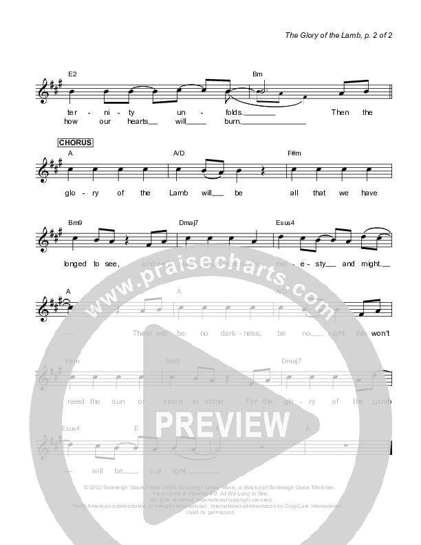 The Glory Of The Lamb Lead Sheet (Sovereign Grace)