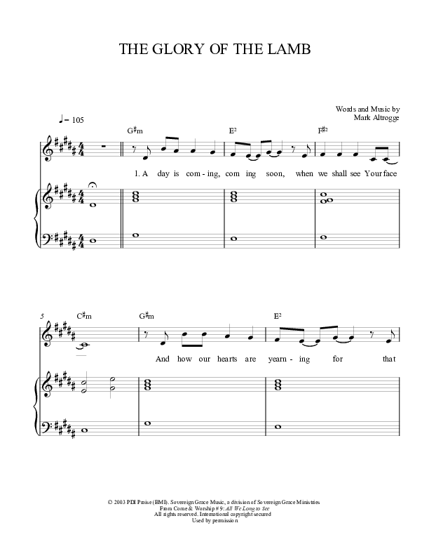 The Glory Of The Lamb Lead & Piano (Sovereign Grace)