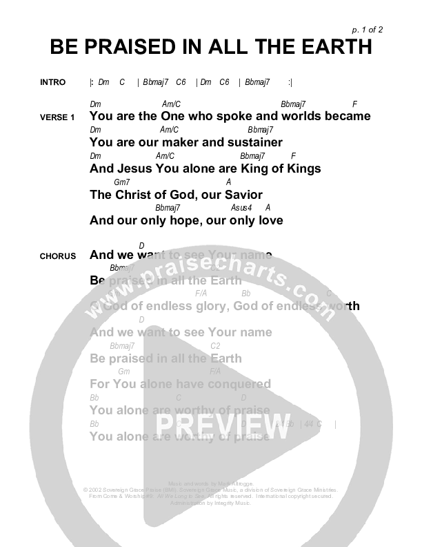 Be Praised In All The Earth Chords & Lyrics (Sovereign Grace)