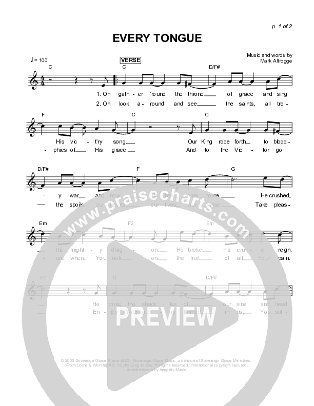 Every Tongue Lead Sheet (Sovereign Grace)