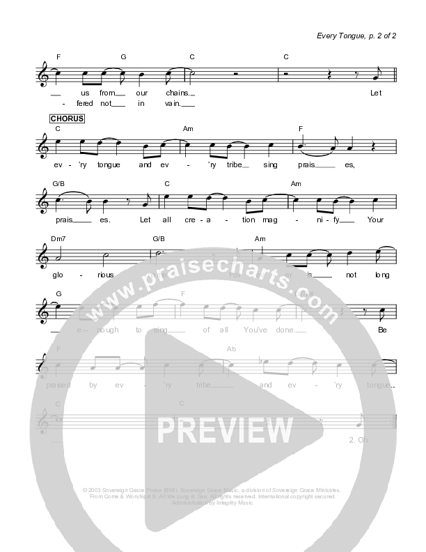 Every Tongue Lead Sheet (Sovereign Grace)