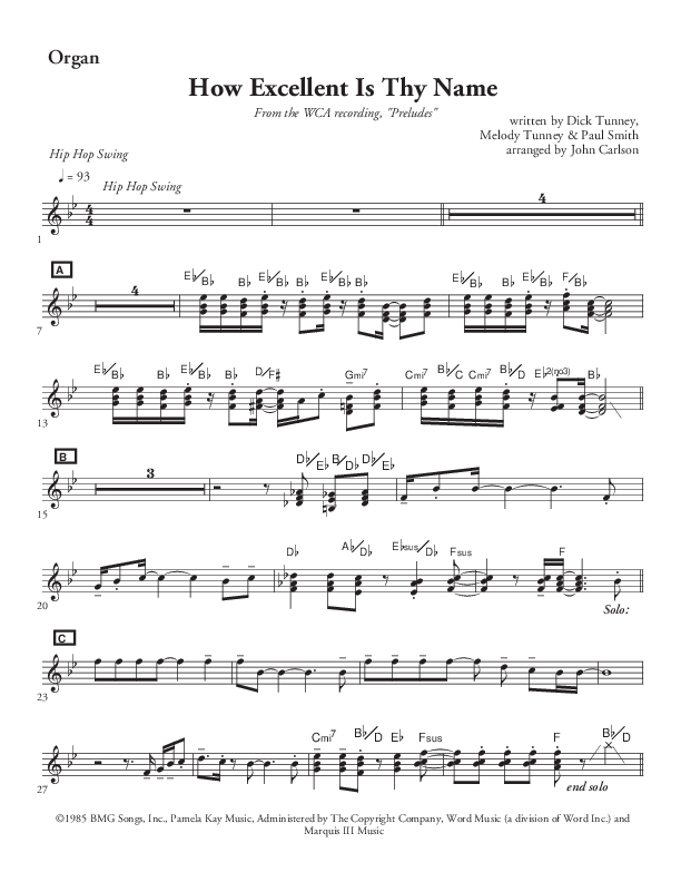 How Excellent Is Thy Name (Instrumental) Organ (John Carlson)