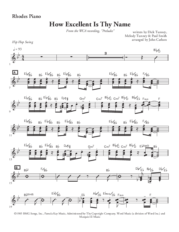 How Excellent Is Thy Name (Instrumental) Piano Sheet (John Carlson)