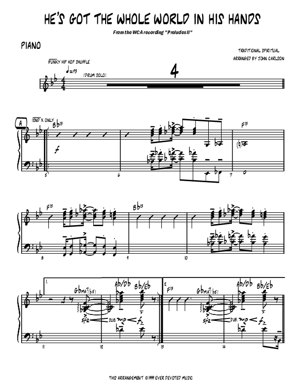 He's Got The Whole World (Instrumental) Piano Sheet (John Carlson)