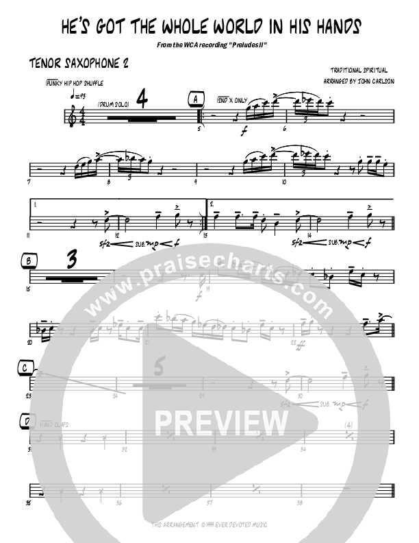 He's Got The Whole World (Instrumental) Tenor Sax 1/2 (John Carlson)