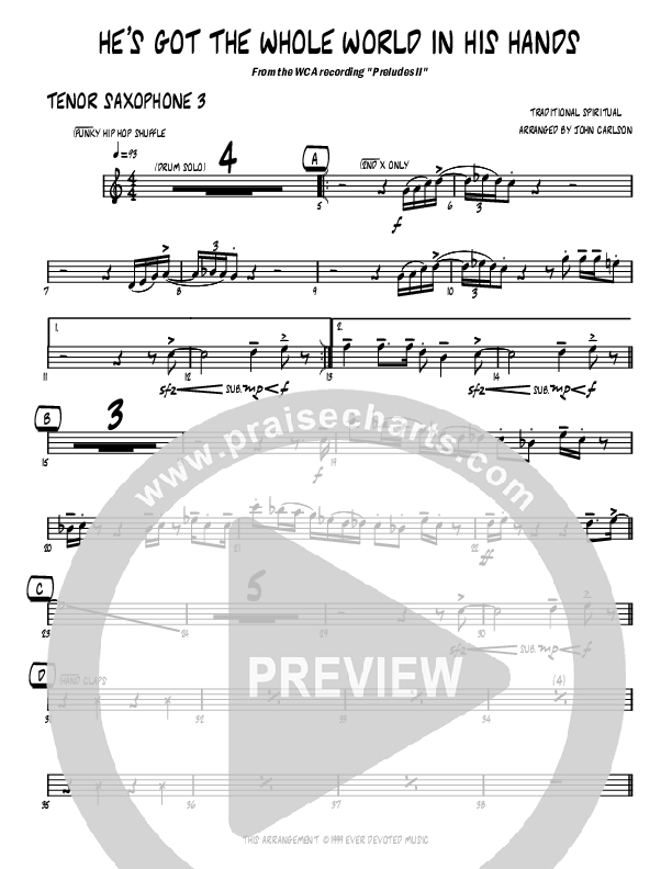 He's Got The Whole World (Instrumental) Tenor Sax 1 (John Carlson)