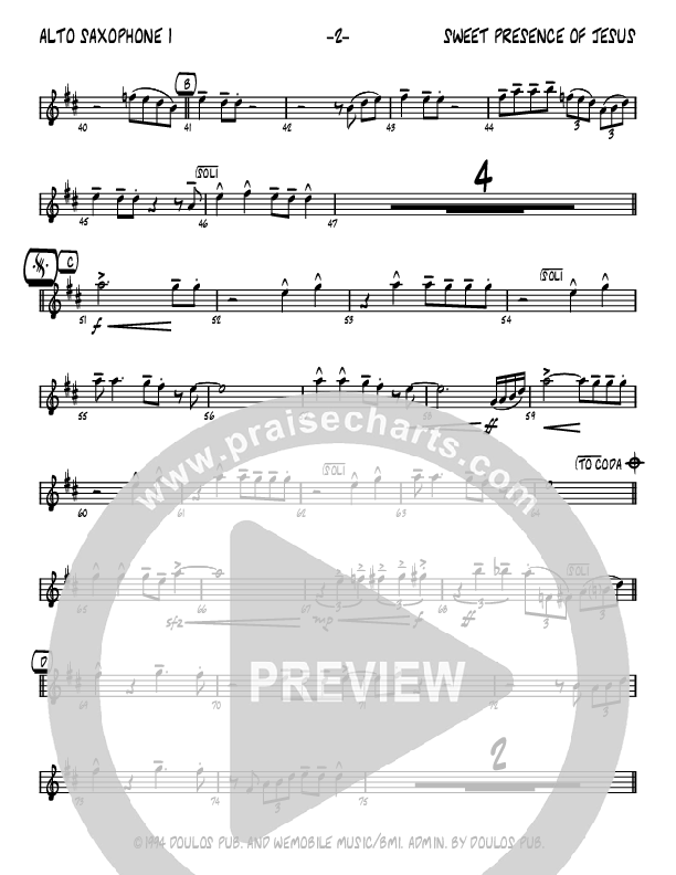 Sweet Presence Of Jesus (Instrumental) Alto Sax 1/2 (John Carlson)