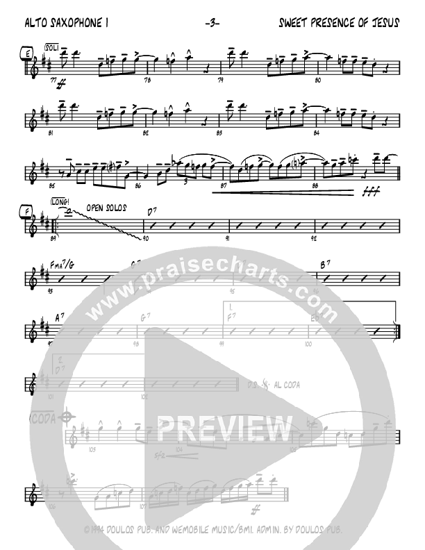Sweet Presence Of Jesus (Instrumental) Alto Sax 1/2 (John Carlson)