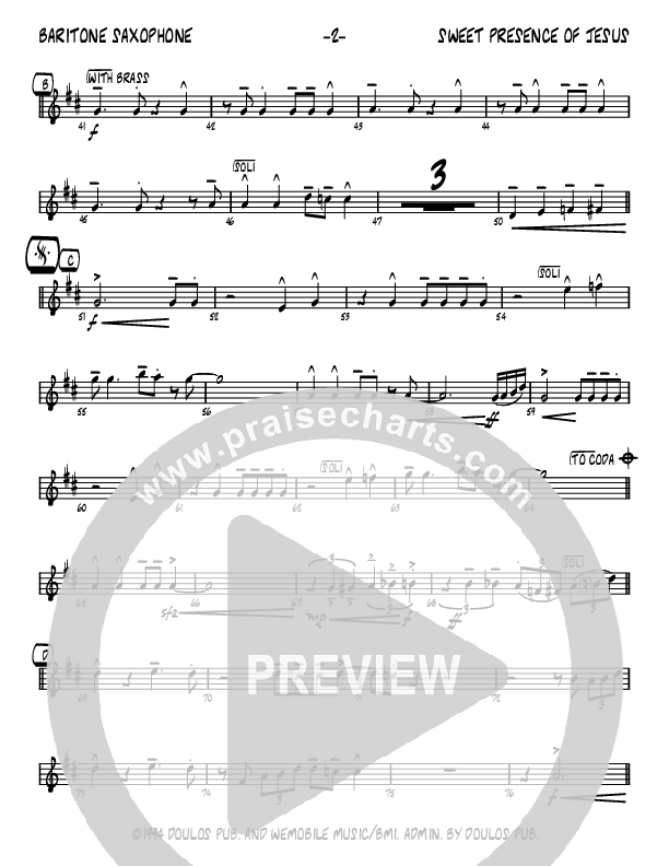 Sweet Presence Of Jesus (Instrumental) Bari Sax (John Carlson)