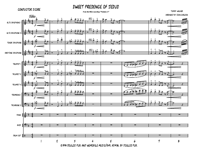 Sweet Presence Of Jesus (Instrumental) Conductor's Score (John Carlson)
