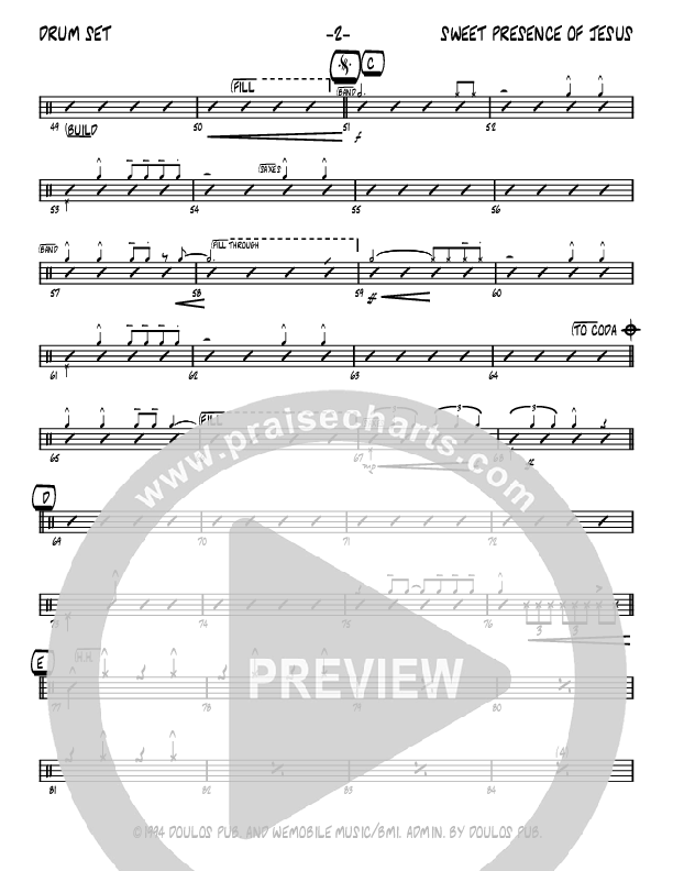 Sweet Presence Of Jesus (Instrumental) Drum Set (John Carlson)