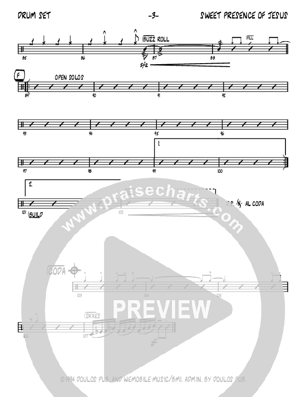 Sweet Presence Of Jesus (Instrumental) Drum Set (John Carlson)