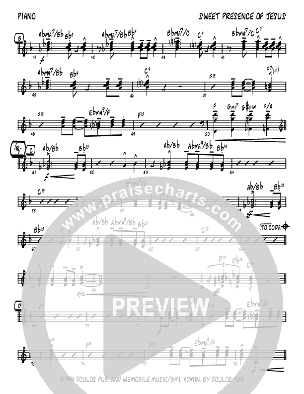 Sweet Presence Of Jesus (Instrumental) Piano Sheet (John Carlson)