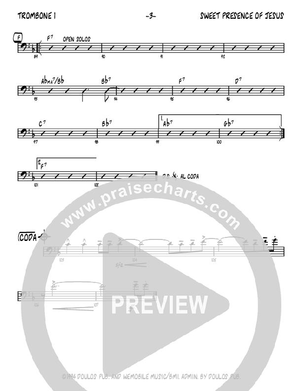 Sweet Presence Of Jesus (Instrumental) Trombone 1 (John Carlson)