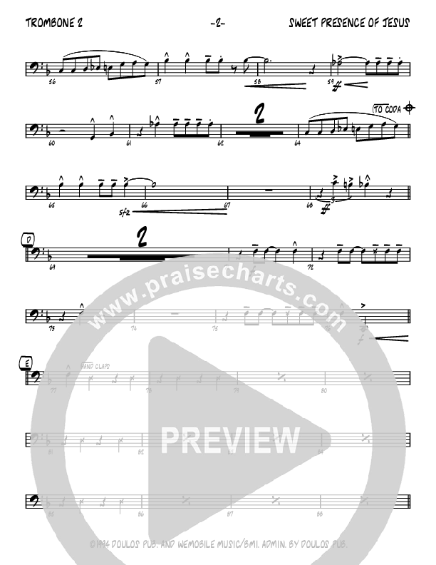 Sweet Presence Of Jesus (Instrumental) Trombone 2 (John Carlson)